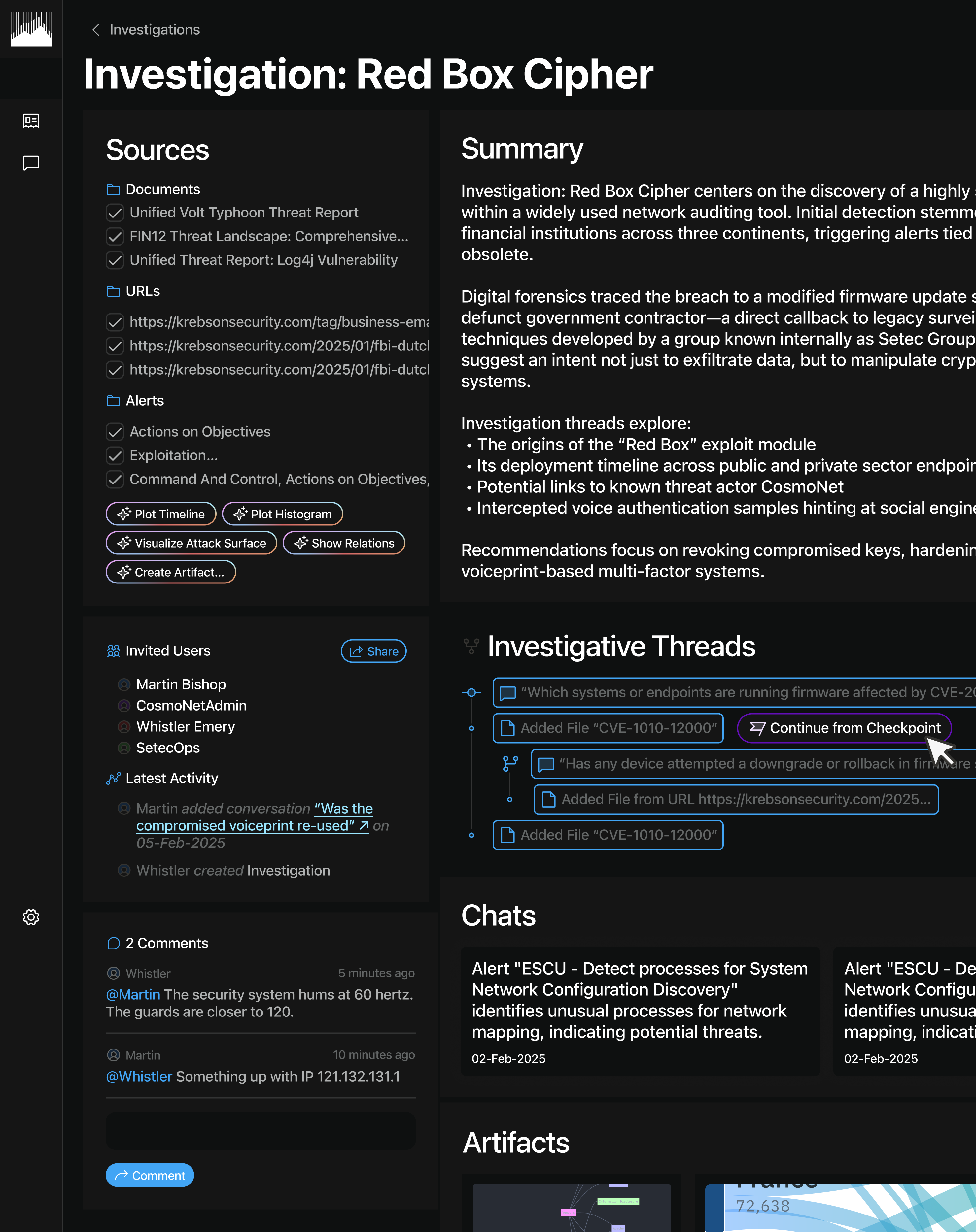 Investigation workspace interface